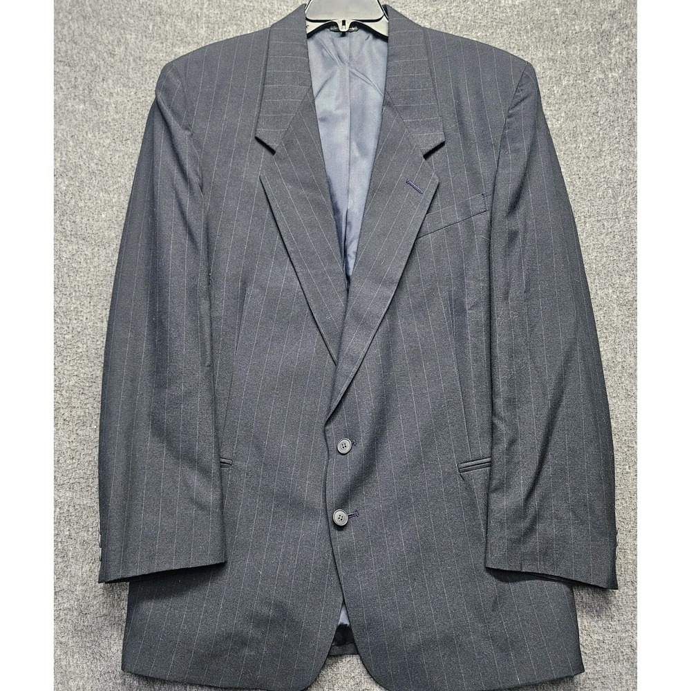 Levis Vintage Exact Blazer Mens 46L Dark Gray Pinstriped Suit Jacket Sport Coat - Picture 2 of 12